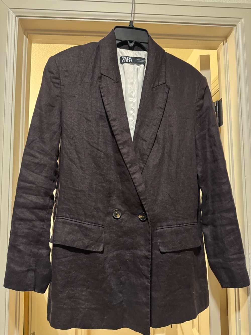 Zara Dark Brown Linen Double-Breasted Blazer